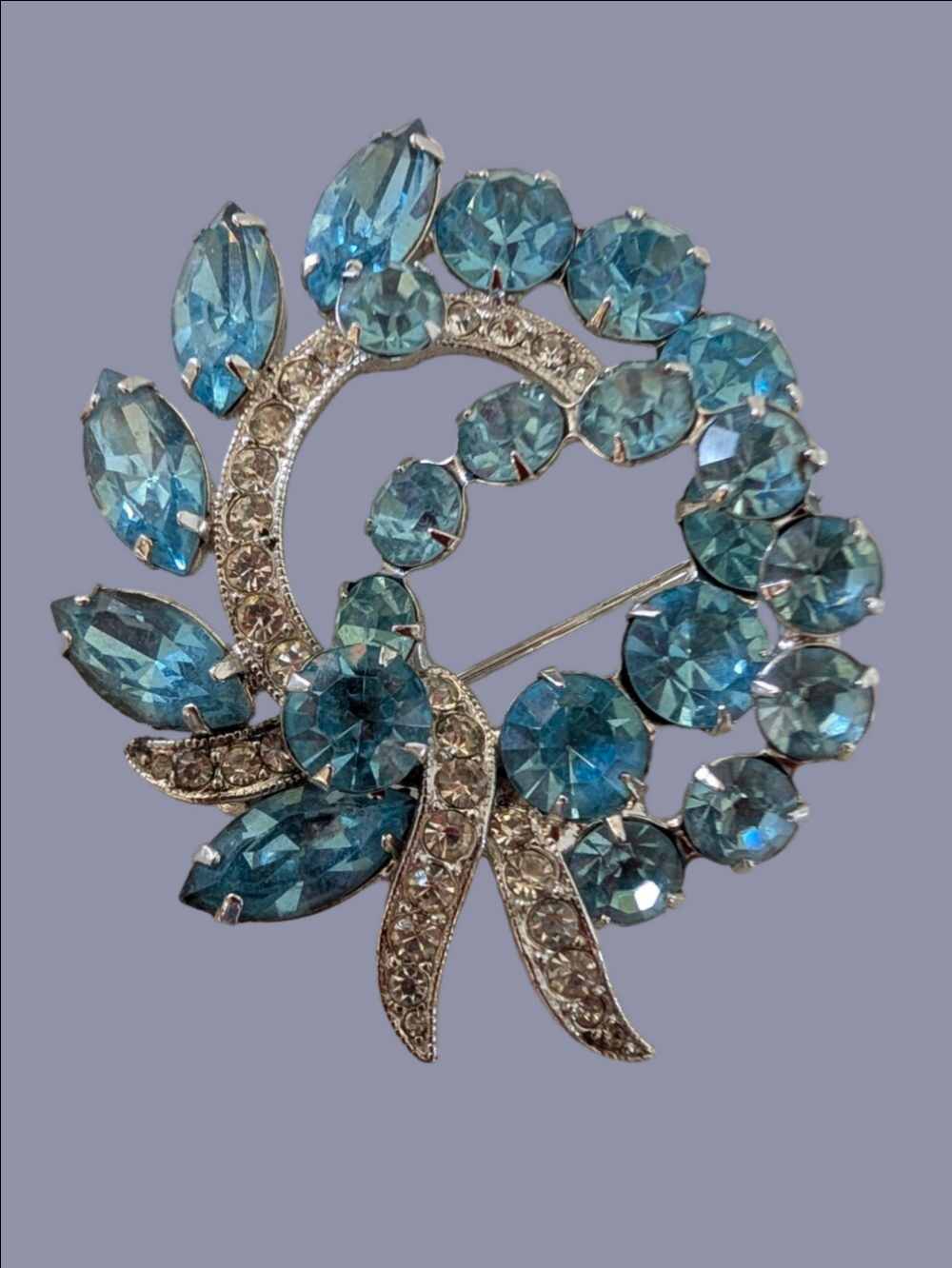 Vintage Brooch Eisenbeger Ice Blue Crystal Wreath Brooch - Jewelry